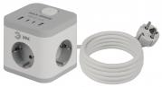 Удлинитель ЭРА CUBE-3es-1,5m-4USB-W куб с/з с выкл. 3 роз.+4xUSBA+С 1,5м 16А Белый