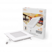 Свет-к Gauss Встраиваемый ультратонкий квадратный LED IP20 6W 2700K 1/20