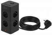 Сетевой фильтр ЭРА TWR-8es-1,5m-4USB-B башня с защитой с/з с выкл. 8 роз.+4xUSBA+C 1,5м 16А Чёрный