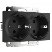 Веркель Розетка 2-я с/з черный матовый ip20  W1172008
